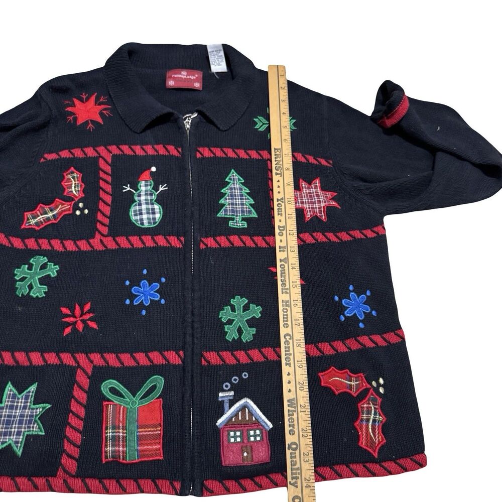 Holiday Lodge North Crest Women’s Black Full Zip Christmas Sweater Size Large - Picture 10 of 11